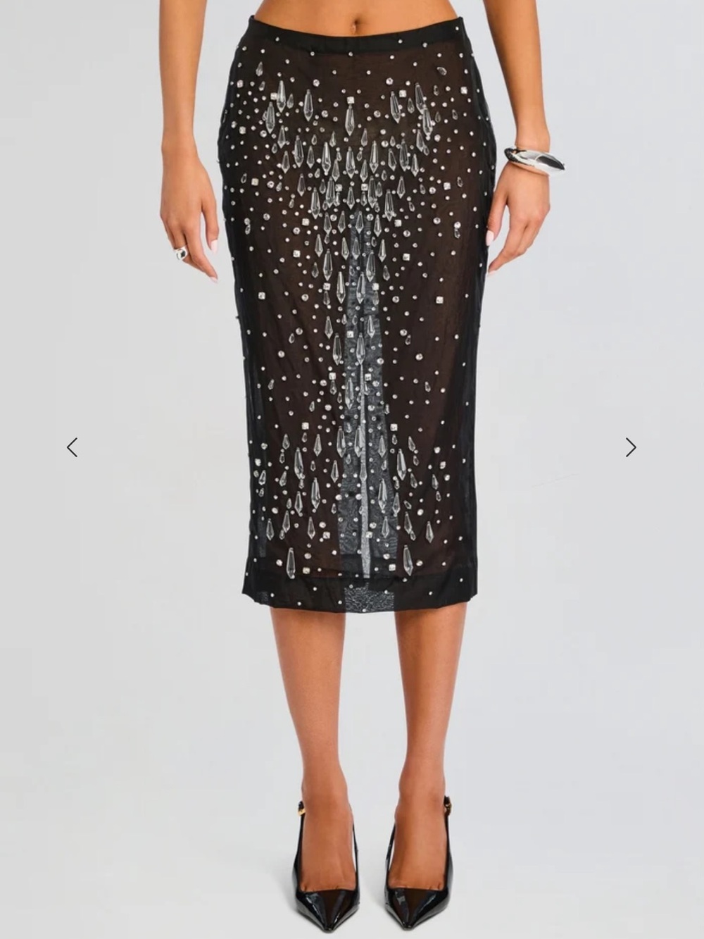 Retroête Embellished Black Midi Skirt
